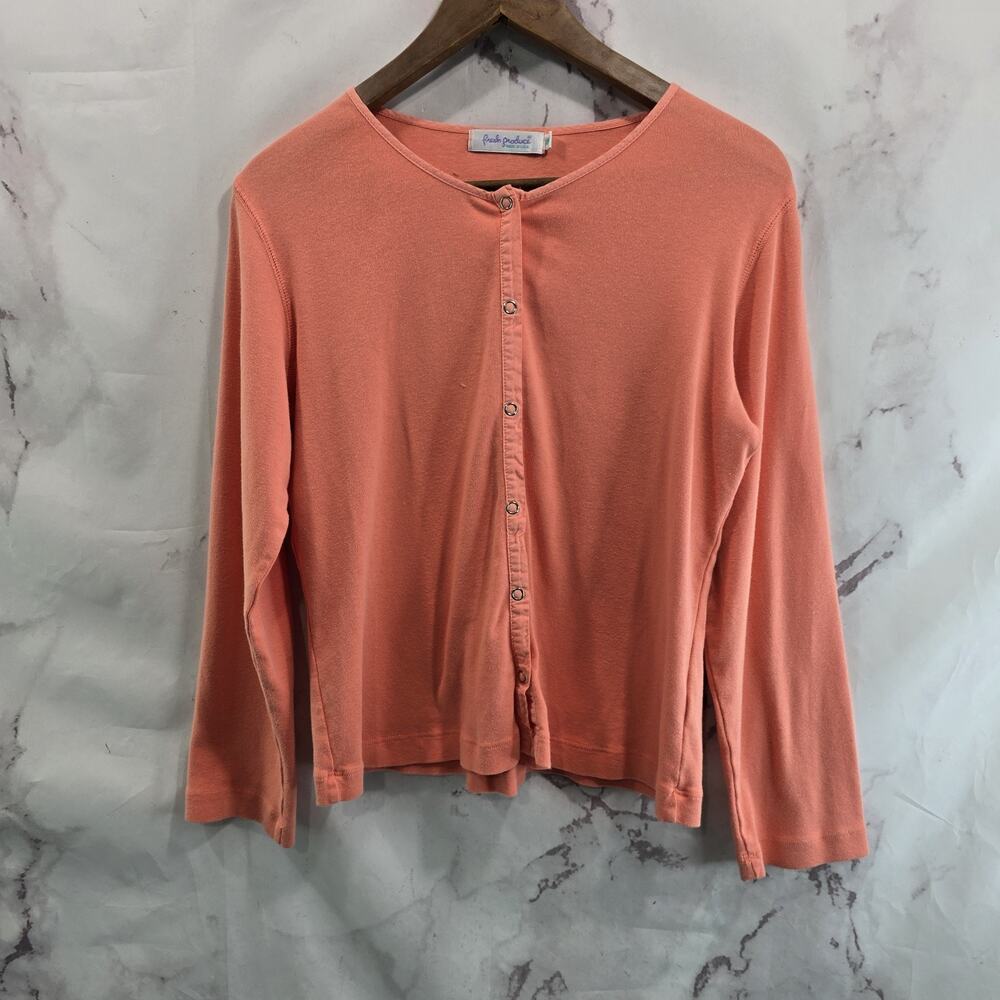 Fresh Produce T Shirt Womens Medium Coral Long Sleeve Snap Button Cardigan